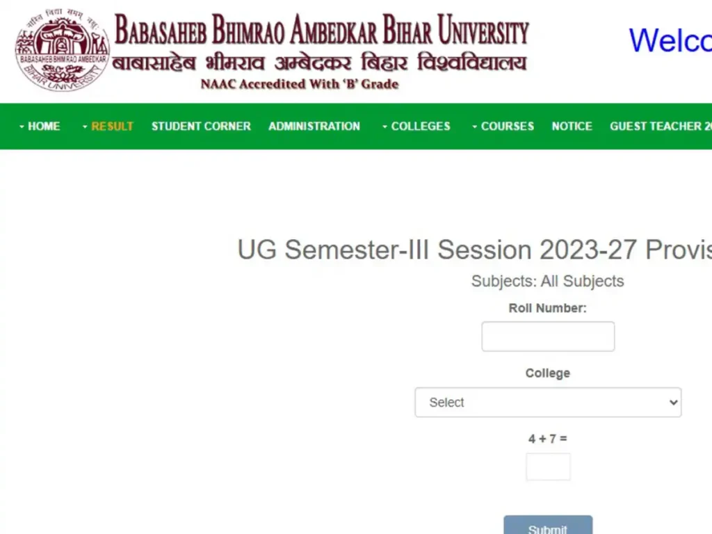 BRABU UG 3rd Semester Result 2025 Session 2023 27
